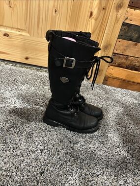 Black Harley Davidson Women's Lace-Up Mid-Calf Boots with Buckle